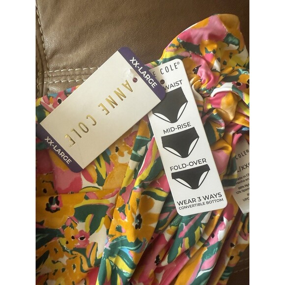 Anne Cole V-Wire Floral Bikini Top &  Convertible Bottom -Pink, Yellow, Green 2X - Picture 5 of 16